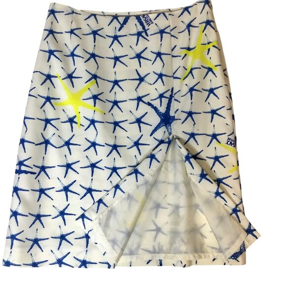 VTG VERSACE JEANS Couture RARE Starfish Print Skirt White Blue Yellow IT 44 30 - Picture 3 of 11